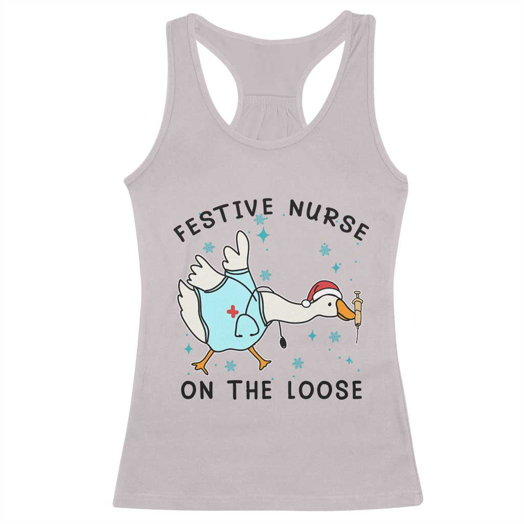 Funny Goose Nurse Christmas Racerback Tank Top Festive Nurses On The Loose TS14 Ice Gray Print Your Wear