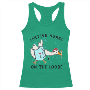 Funny Goose Nurse Christmas Racerback Tank Top Festive Nurses On The Loose TS14 Irish Green Print Your Wear