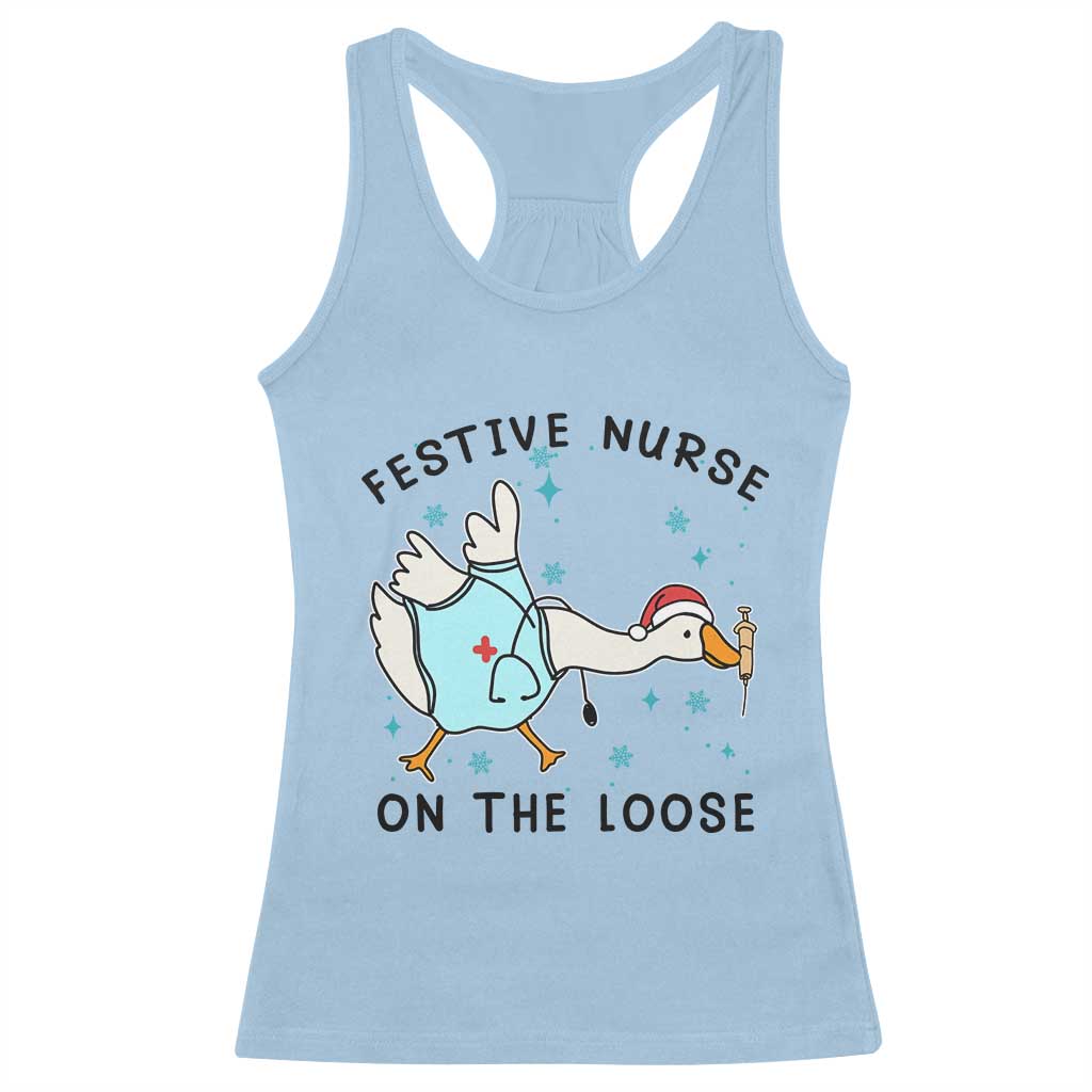 Funny Goose Nurse Christmas Racerback Tank Top Festive Nurses On The Loose TS14 Light Blue Print Your Wear