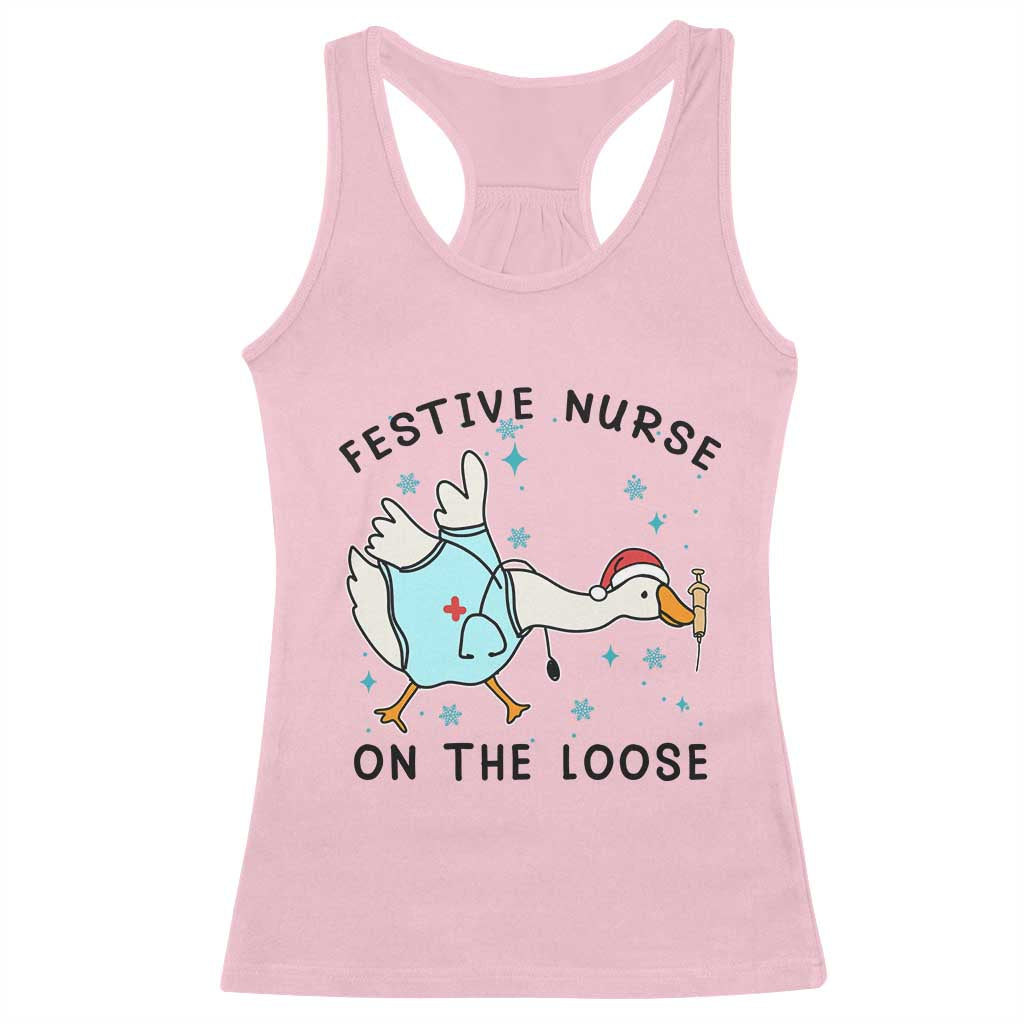 Funny Goose Nurse Christmas Racerback Tank Top Festive Nurses On The Loose TS14 Light Pink Print Your Wear