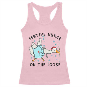 Funny Goose Nurse Christmas Racerback Tank Top Festive Nurses On The Loose TS14 Light Pink Print Your Wear