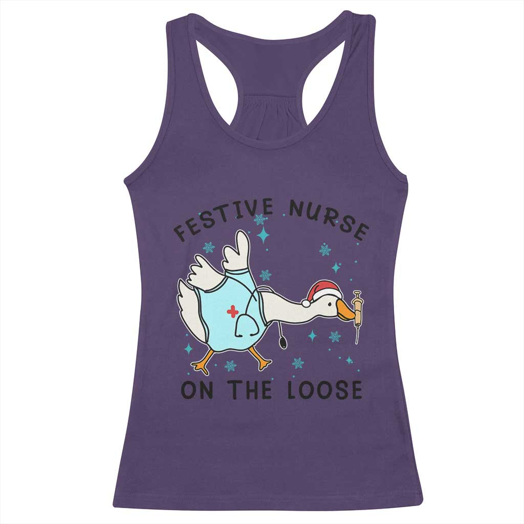 Funny Goose Nurse Christmas Racerback Tank Top Festive Nurses On The Loose TS14 Purple Print Your Wear