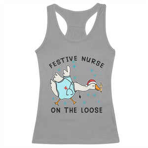 Funny Goose Nurse Christmas Racerback Tank Top Festive Nurses On The Loose TS14 Sport Gray Print Your Wear