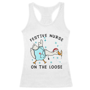 Funny Goose Nurse Christmas Racerback Tank Top Festive Nurses On The Loose TS14 White Print Your Wear