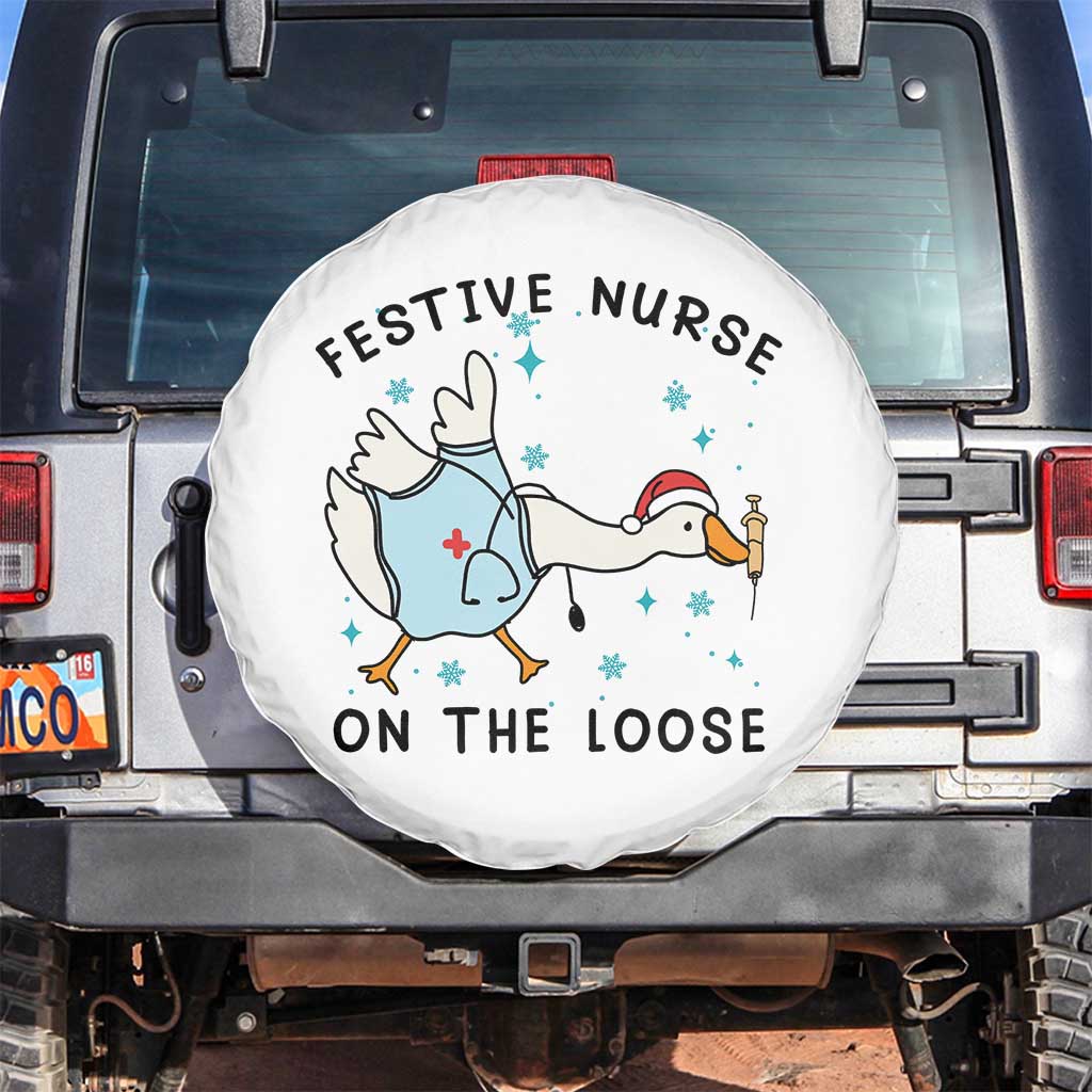 Funny Goose Nurse Christmas Spare Tire Cover Festive Nurses On The Loose TS14 No hole White Print Your Wear