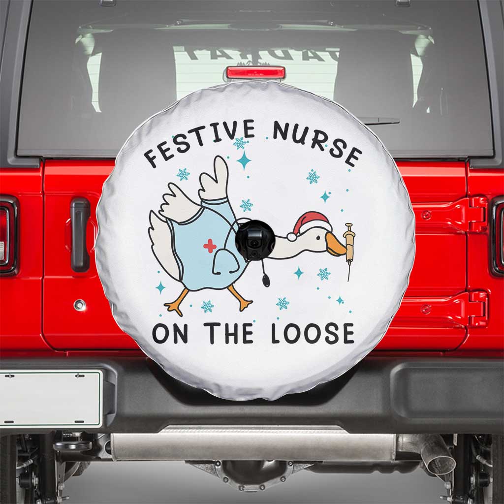 Funny Goose Nurse Christmas Spare Tire Cover Festive Nurses On The Loose TS14 White Print Your Wear