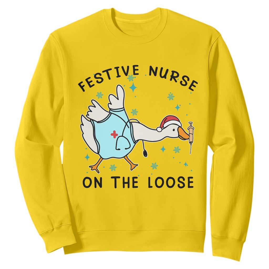 Funny Goose Nurse Christmas Sweatshirt Festive Nurses On The Loose TS14 Daisy Print Your Wear
