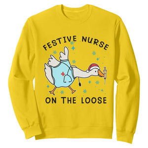 Funny Goose Nurse Christmas Sweatshirt Festive Nurses On The Loose TS14 Daisy Print Your Wear