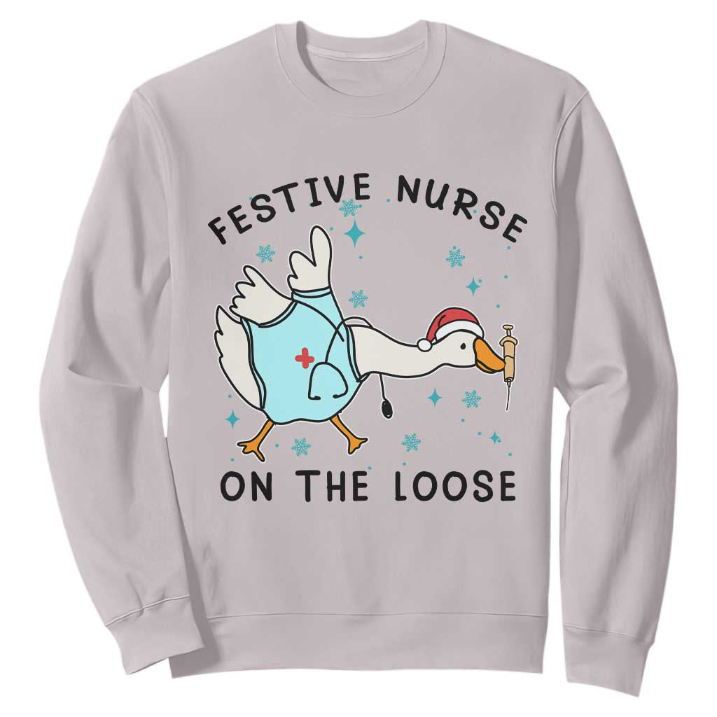 Funny Goose Nurse Christmas Sweatshirt Festive Nurses On The Loose TS14 Ice Gray Print Your Wear