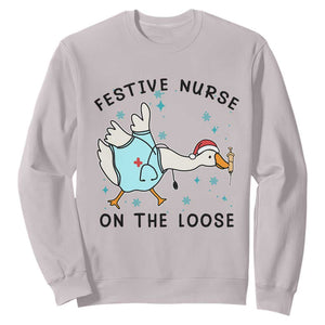 Funny Goose Nurse Christmas Sweatshirt Festive Nurses On The Loose TS14 Ice Gray Print Your Wear