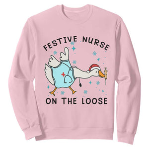 Funny Goose Nurse Christmas Sweatshirt Festive Nurses On The Loose TS14 Light Pink Print Your Wear