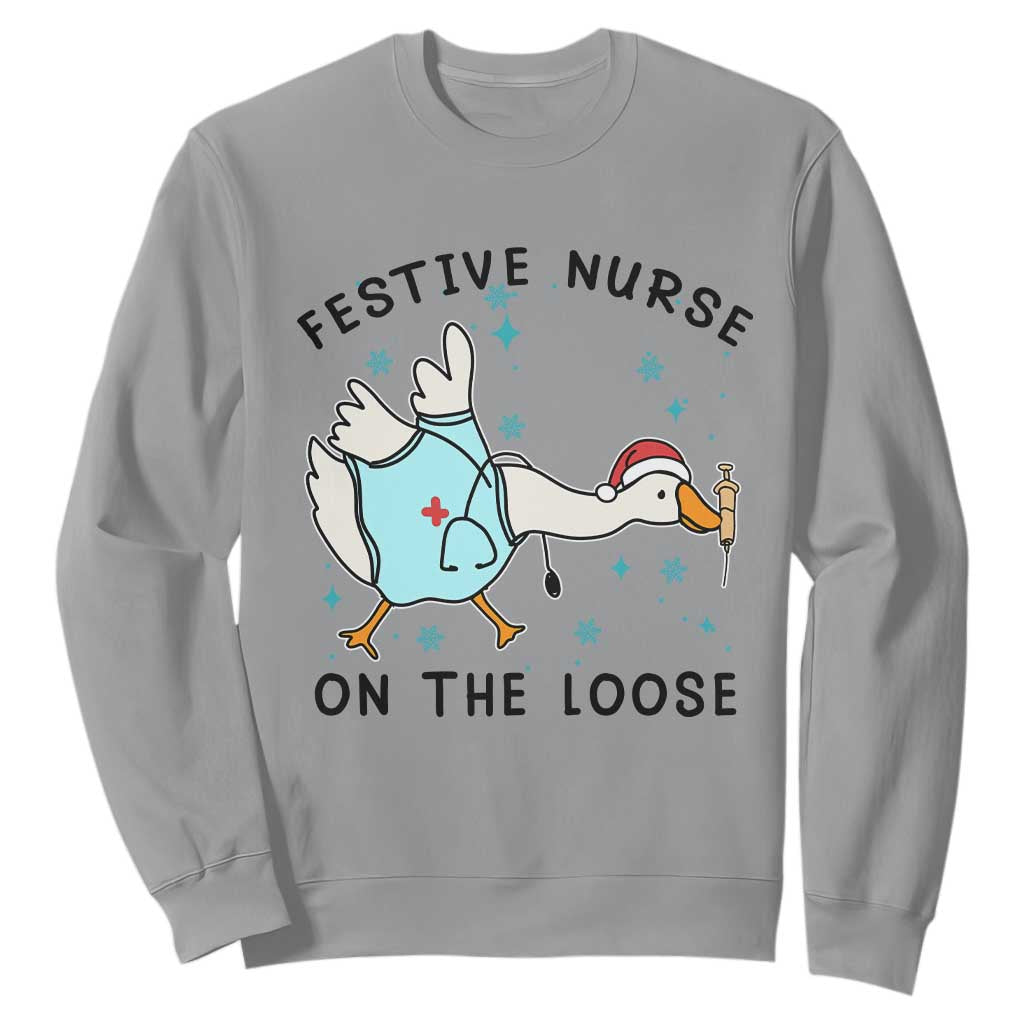 Funny Goose Nurse Christmas Sweatshirt Festive Nurses On The Loose TS14 Sport Gray Print Your Wear