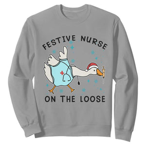 Funny Goose Nurse Christmas Sweatshirt Festive Nurses On The Loose TS14 Sport Gray Print Your Wear