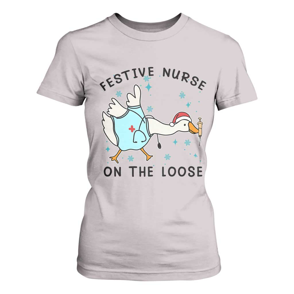 Funny Goose Nurse Christmas T Shirt For Women Festive Nurses On The Loose TS14 Ice Gray Print Your Wear