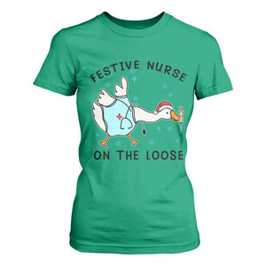 Funny Goose Nurse Christmas T Shirt For Women Festive Nurses On The Loose TS14 Irish Green Print Your Wear