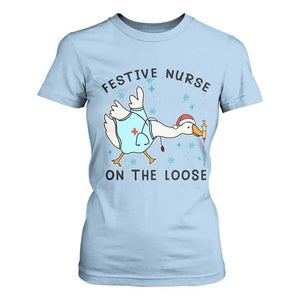 Funny Goose Nurse Christmas T Shirt For Women Festive Nurses On The Loose TS14 Light Blue Print Your Wear