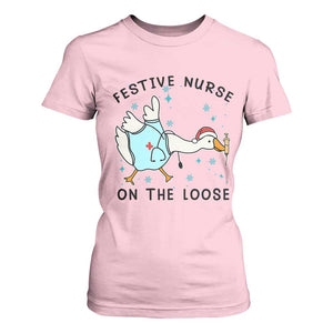 Funny Goose Nurse Christmas T Shirt For Women Festive Nurses On The Loose TS14 Light Pink Print Your Wear