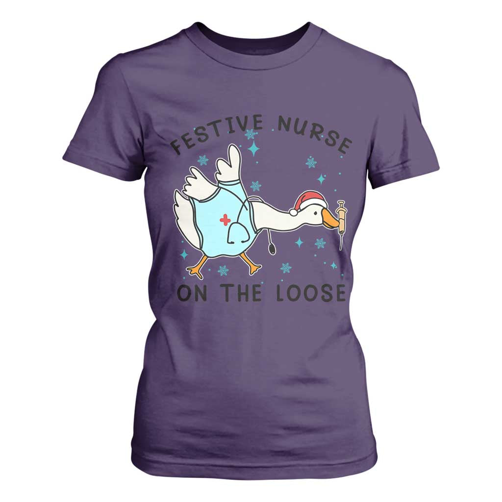 Funny Goose Nurse Christmas T Shirt For Women Festive Nurses On The Loose TS14 Purple Print Your Wear