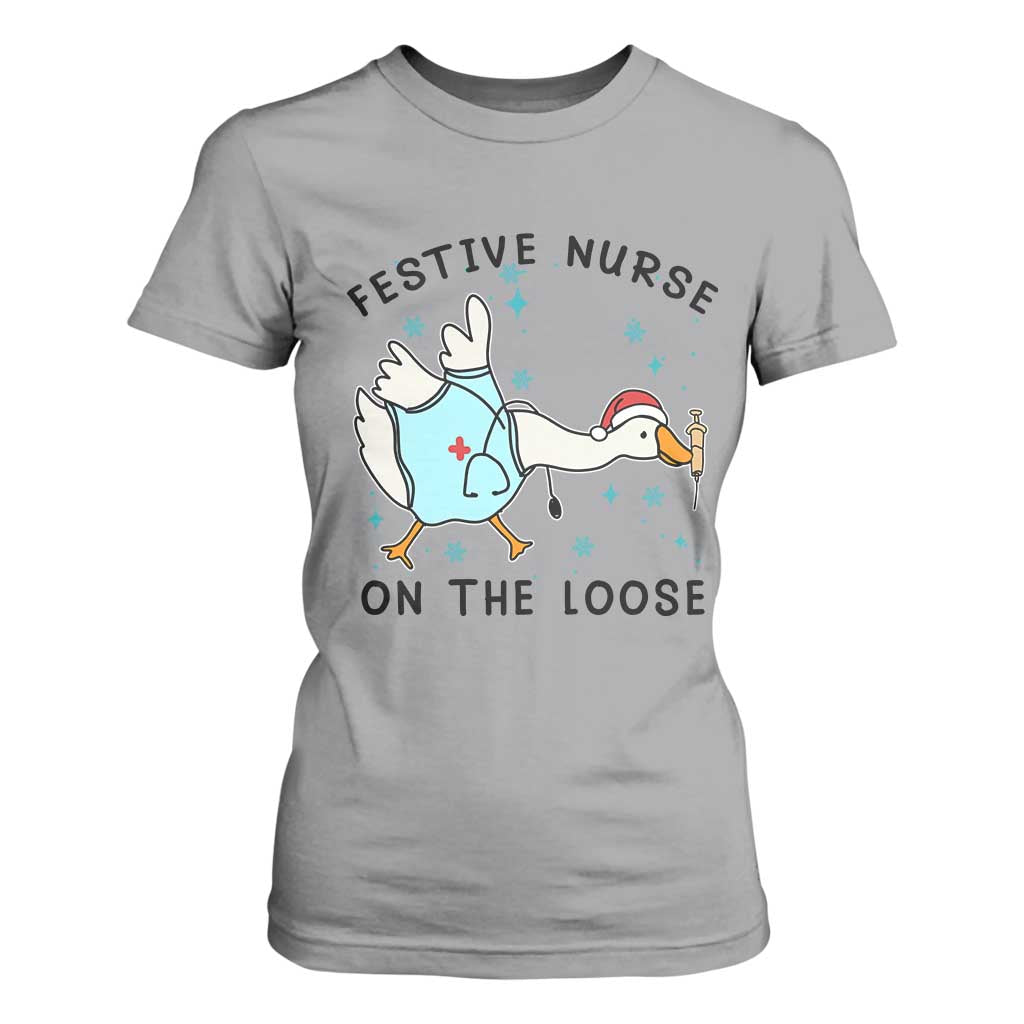 Funny Goose Nurse Christmas T Shirt For Women Festive Nurses On The Loose TS14 Sport Gray Print Your Wear