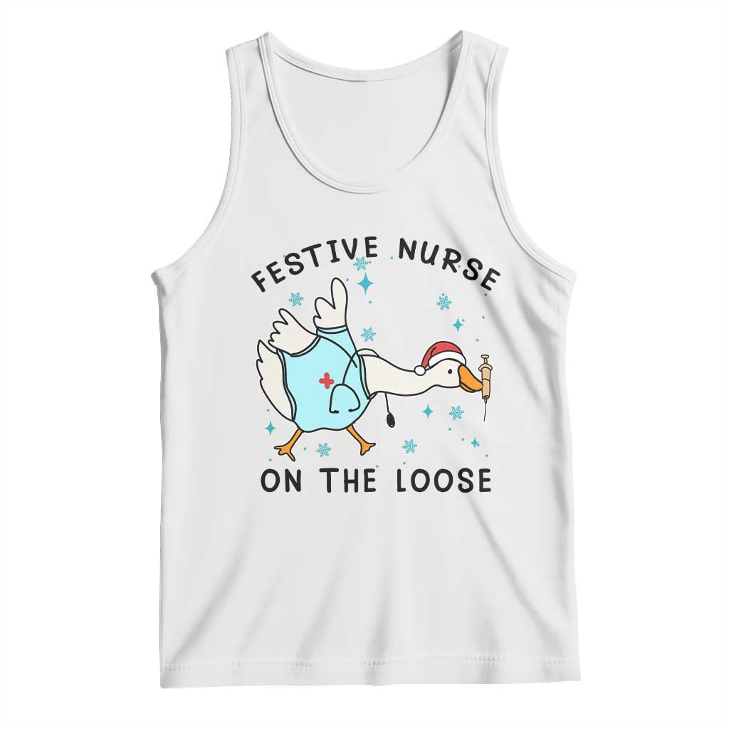 Funny Goose Nurse Christmas Tank Top Festive Nurses On The Loose TS14 White Print Your Wear