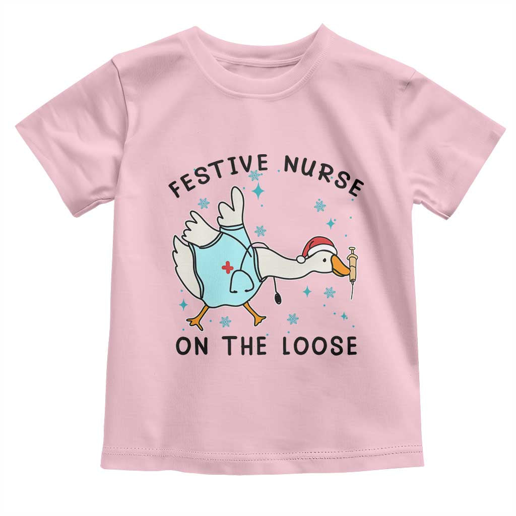 Funny Goose Nurse Christmas Toddler T Shirt Festive Nurses On The Loose TS14 Light Pink Print Your Wear