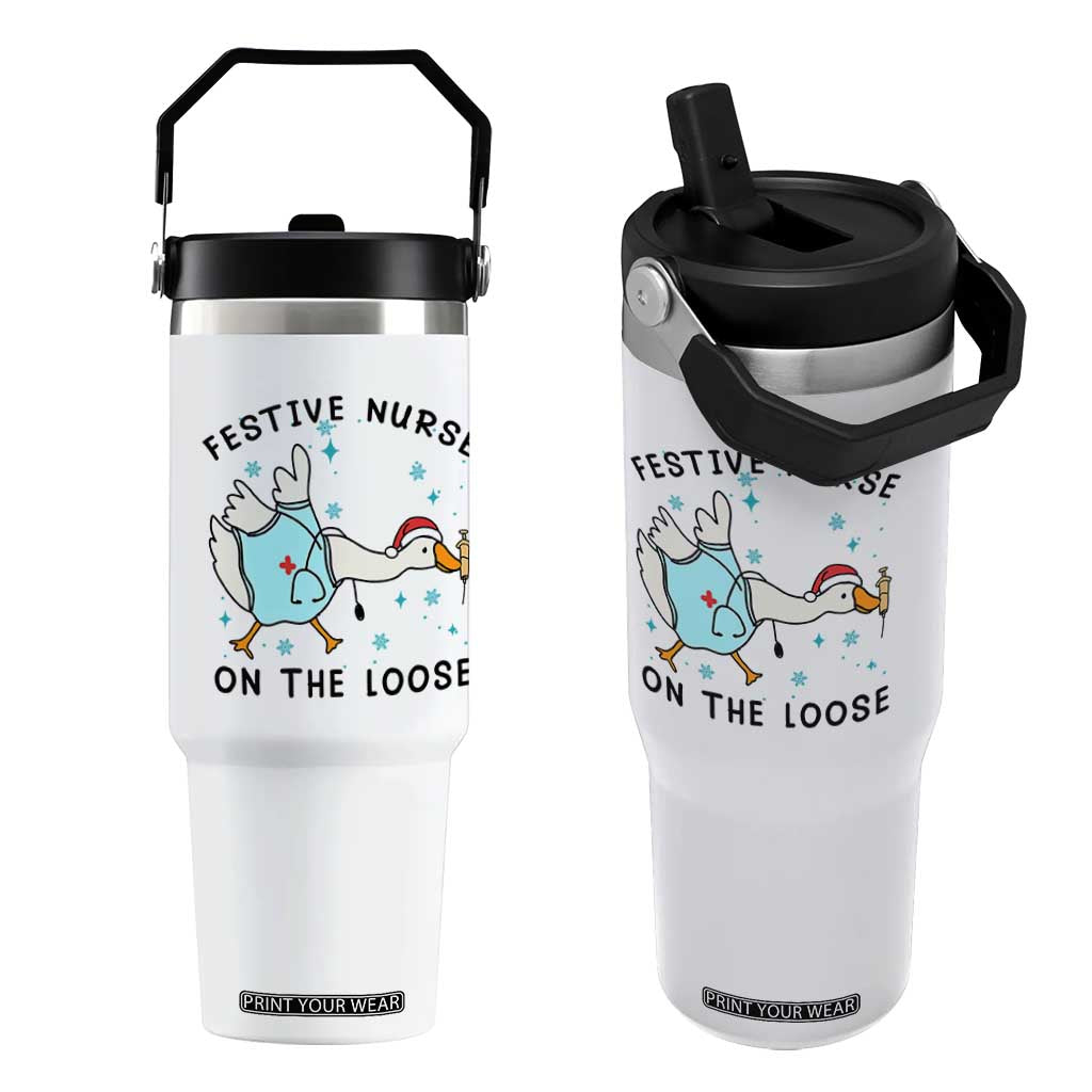 Funny Goose Nurse Christmas Flip Straw Tumbler Festive Nurses On The Loose TS14 One Size: 30 oz White Print Your Wear