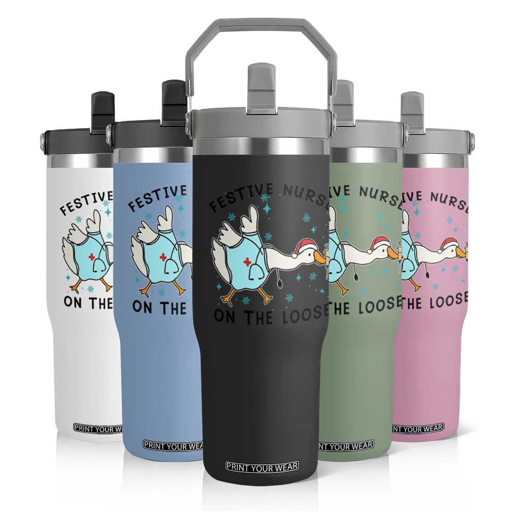 Funny Goose Nurse Christmas Flip Straw Tumbler Festive Nurses On The Loose TS14 Print Your Wear