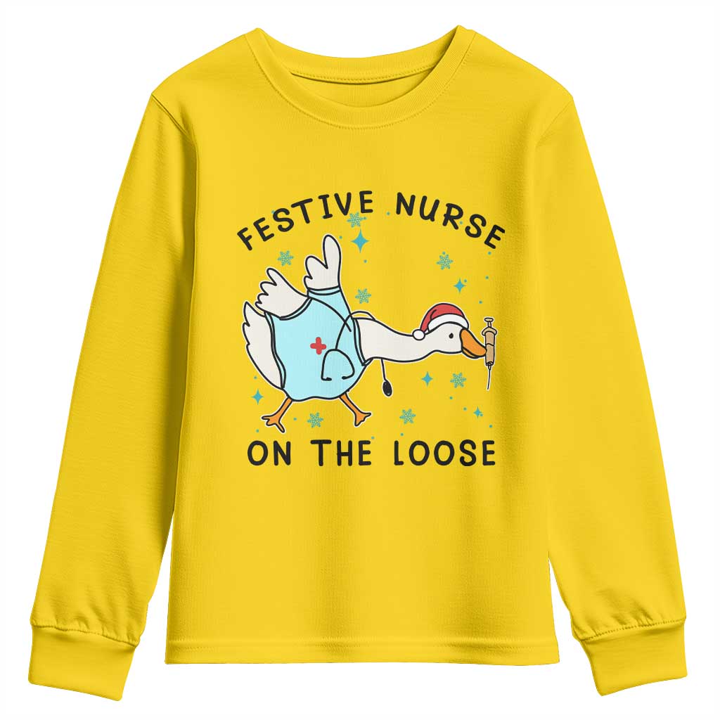 Funny Goose Nurse Christmas Youth Sweatshirt Festive Nurses On The Loose TS14 Daisy Print Your Wear