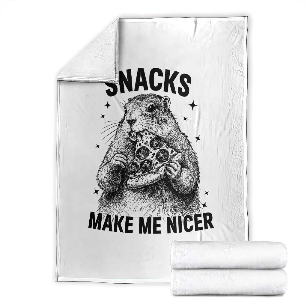 Funny Groundhog Eating Pizza Throw Blanket Snacks Make Me Nicer TS14 White Print Your Wear