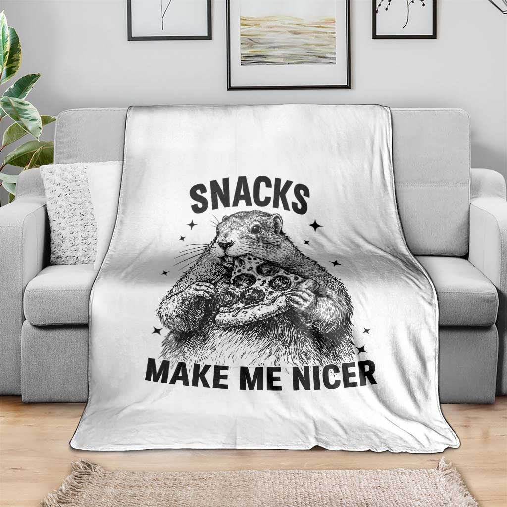 Funny Groundhog Eating Pizza Throw Blanket Snacks Make Me Nicer TS14 Print Your Wear