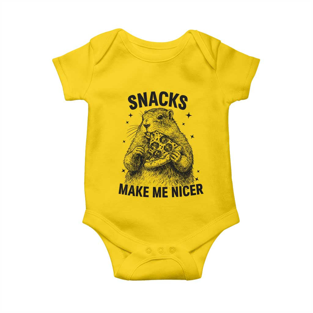 Funny Groundhog Eating Pizza Baby Onesie Snacks Make Me Nicer TS14 Daisy Print Your Wear