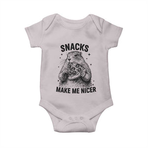 Funny Groundhog Eating Pizza Baby Onesie Snacks Make Me Nicer TS14 Ice Gray Print Your Wear