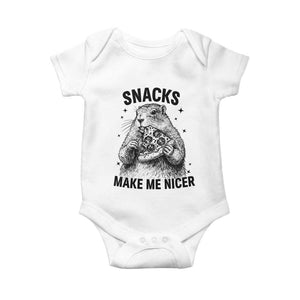 Funny Groundhog Eating Pizza Baby Onesie Snacks Make Me Nicer TS14 White Print Your Wear