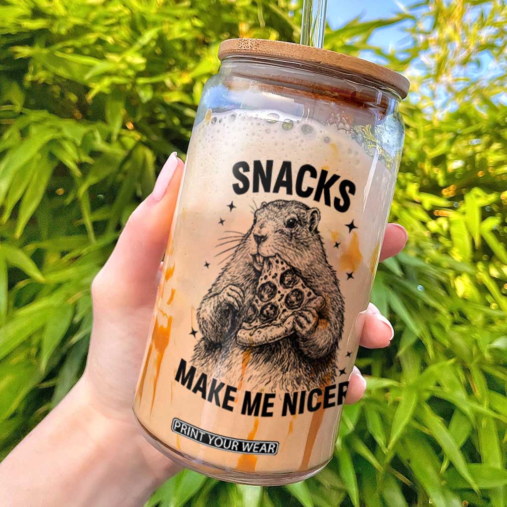 Funny Groundhog Eating Pizza Glass Can Snacks Make Me Nicer TS14 White Print Your Wear