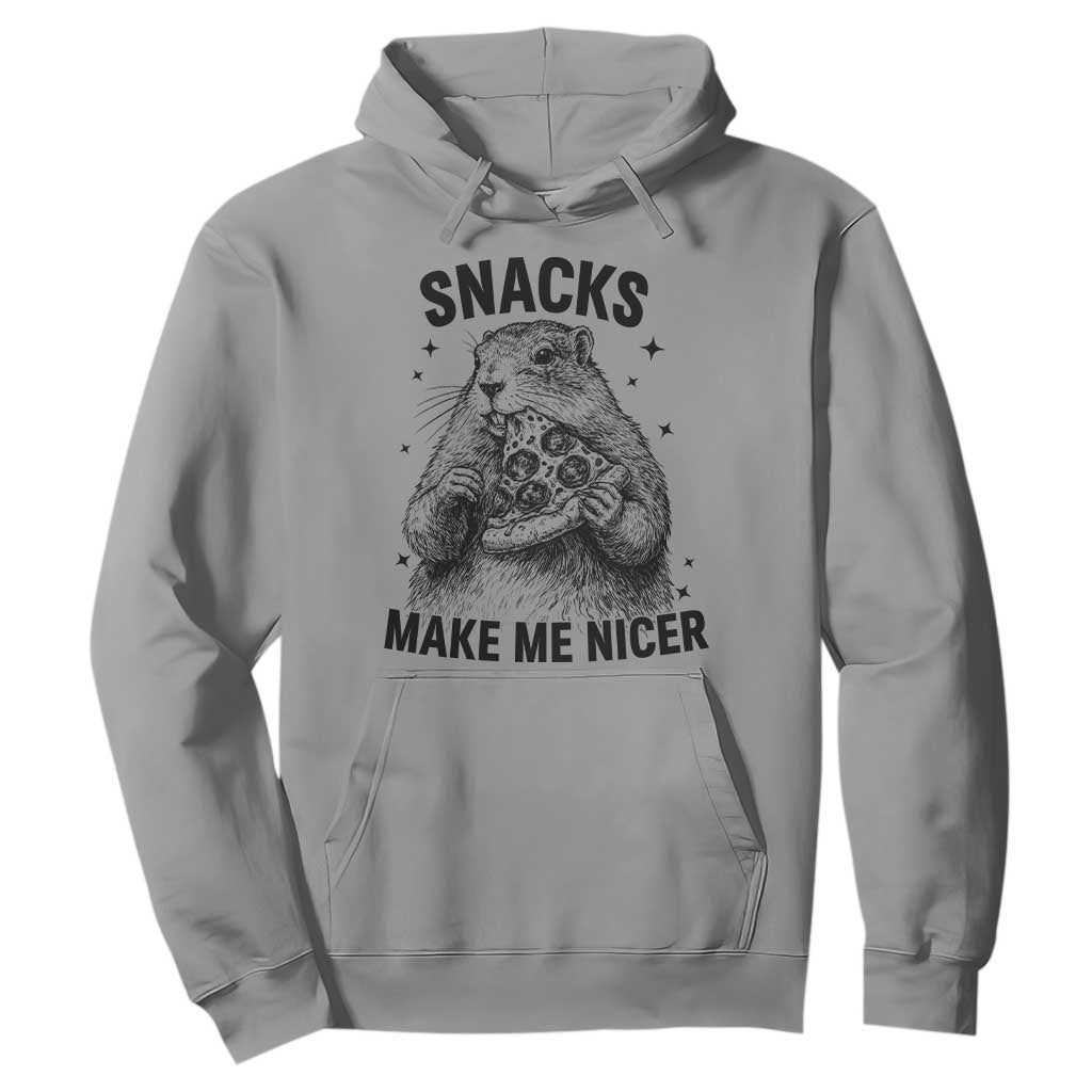 Funny Groundhog Eating Pizza Hoodie Snacks Make Me Nicer TS14 Sport Gray Print Your Wear