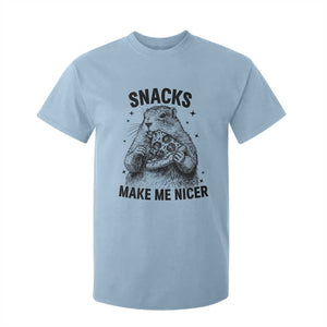 Funny Groundhog Eating Pizza T Shirt For Kid Snacks Make Me Nicer TS14 Light Blue Print Your Wear
