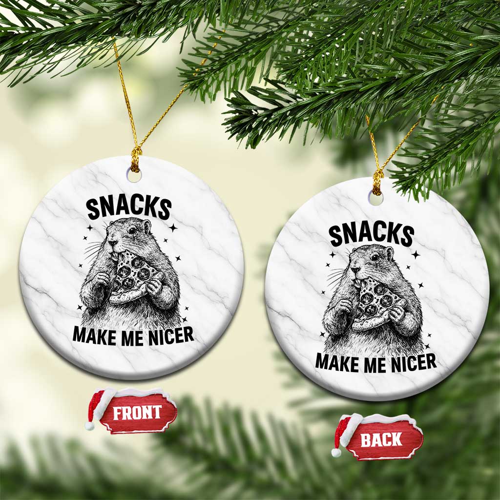 Funny Groundhog Eating Pizza Ceramic Ornament Snacks Make Me Nicer TS14 1pc White Marble Print Your Wear