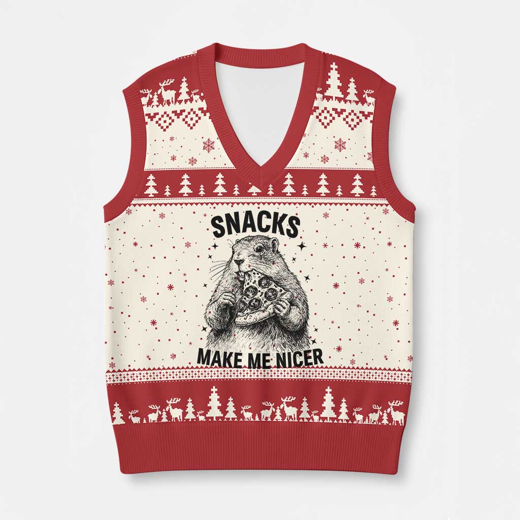 Funny Groundhog Eating Pizza V-Neck Knit Sweater Vest Snacks Make Me Nicer TS14 Beige Red Print Your Wear