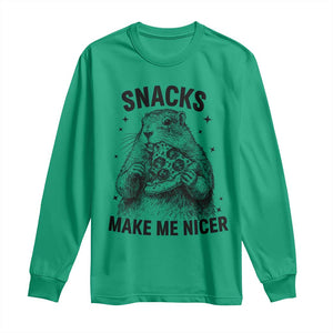Funny Groundhog Eating Pizza Long Sleeve Shirt Snacks Make Me Nicer TS14 Irish Green Print Your Wear