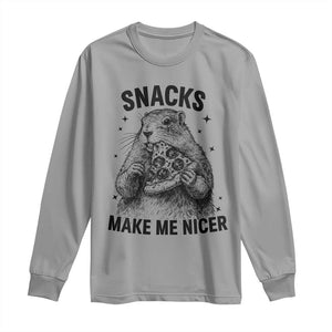 Funny Groundhog Eating Pizza Long Sleeve Shirt Snacks Make Me Nicer TS14 Sport Gray Print Your Wear