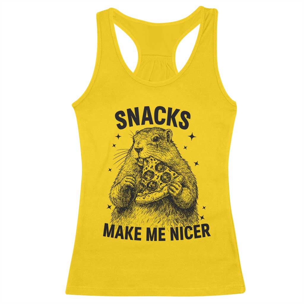 Funny Groundhog Eating Pizza Racerback Tank Top Snacks Make Me Nicer TS14 Daisy Print Your Wear