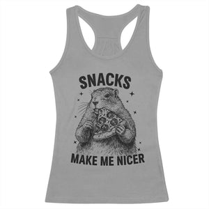 Funny Groundhog Eating Pizza Racerback Tank Top Snacks Make Me Nicer TS14 Sport Gray Print Your Wear