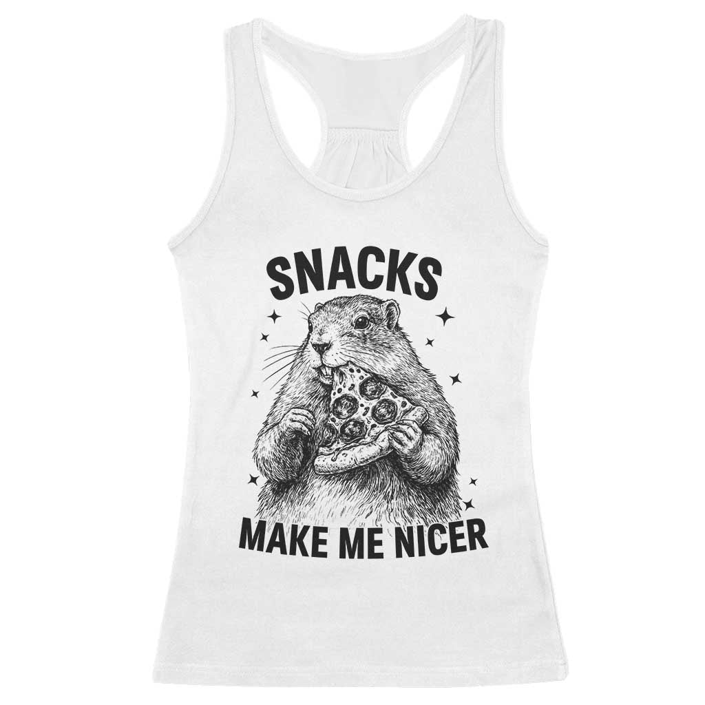 Funny Groundhog Eating Pizza Racerback Tank Top Snacks Make Me Nicer TS14 White Print Your Wear