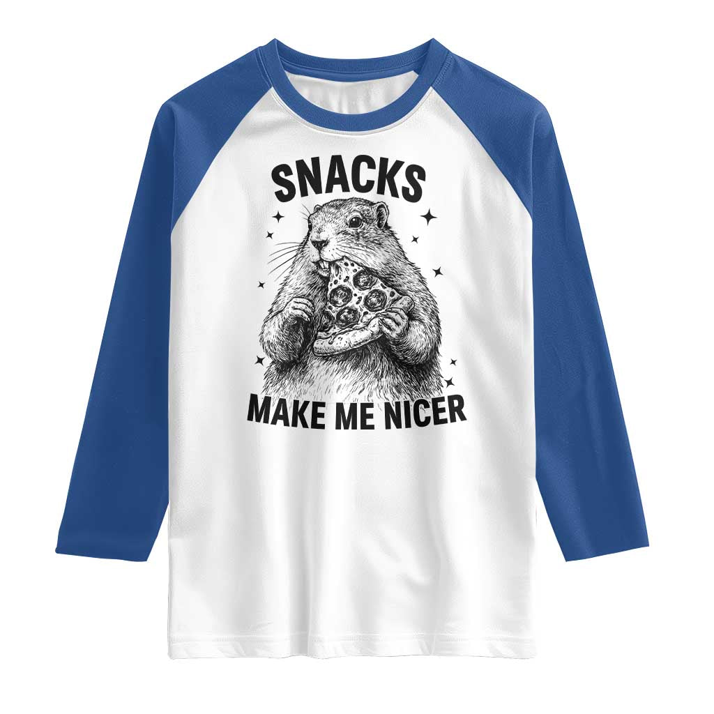 Funny Groundhog Eating Pizza Raglan Shirt Snacks Make Me Nicer TS14 White Royal Print Your Wear