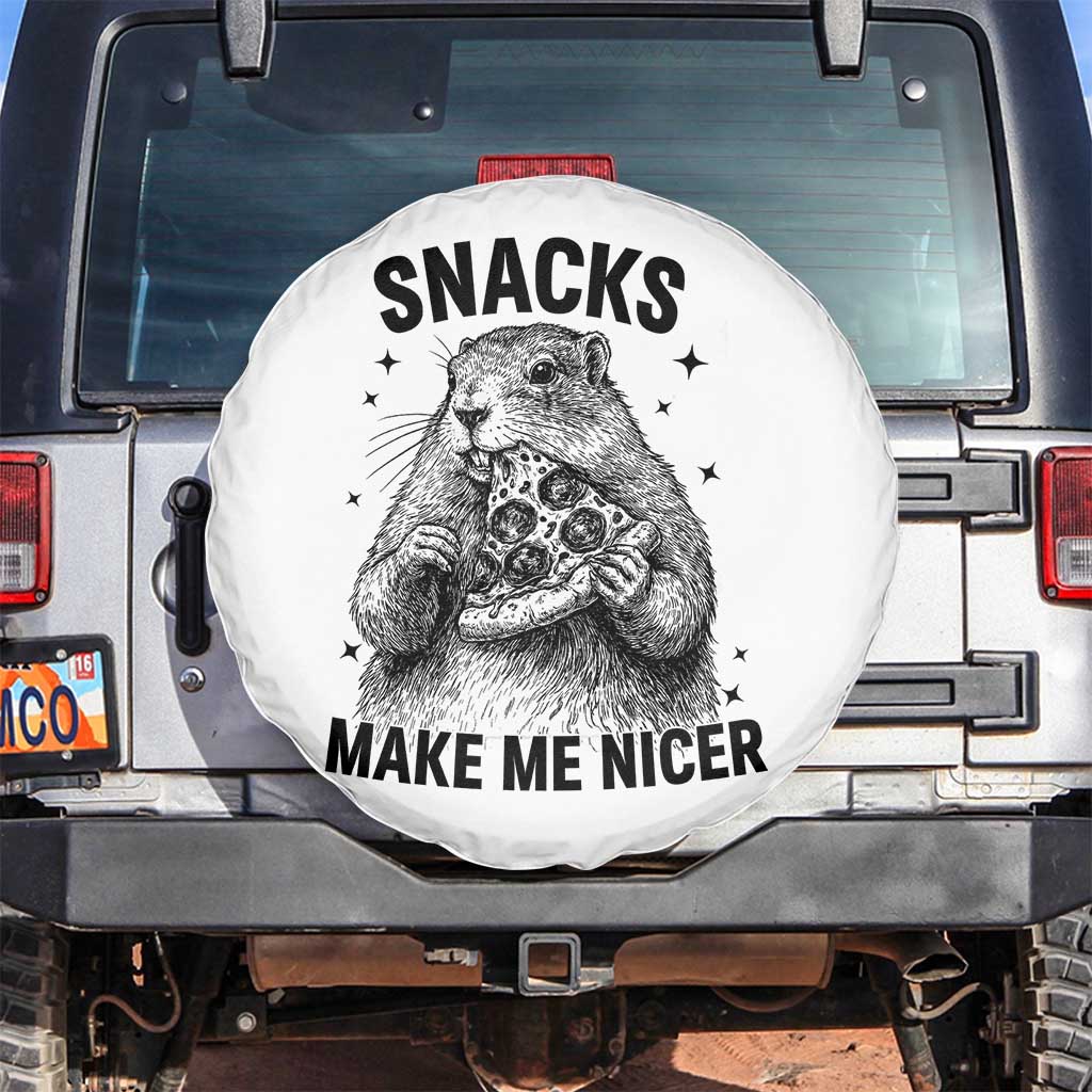 Funny Groundhog Eating Pizza Spare Tire Cover Snacks Make Me Nicer TS14 No hole White Print Your Wear