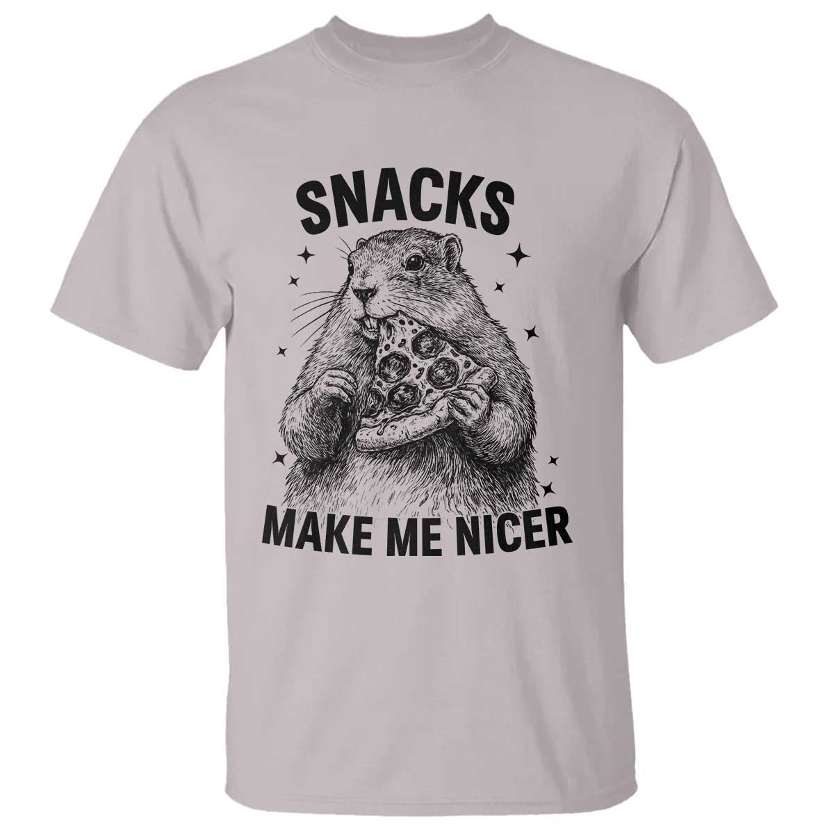 Funny Groundhog Eating Pizza T Shirt Snacks Make Me Nicer TS14 Ice Gray Print Your Wear
