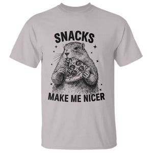 Funny Groundhog Eating Pizza T Shirt Snacks Make Me Nicer TS14 Ice Gray Print Your Wear