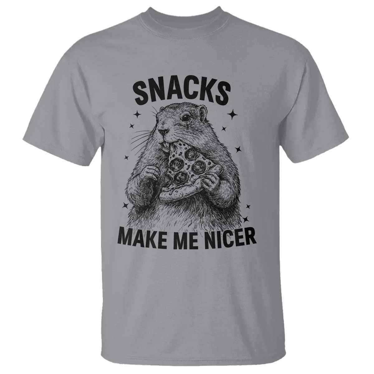 Funny Groundhog Eating Pizza T Shirt Snacks Make Me Nicer TS14 Sport Gray Print Your Wear