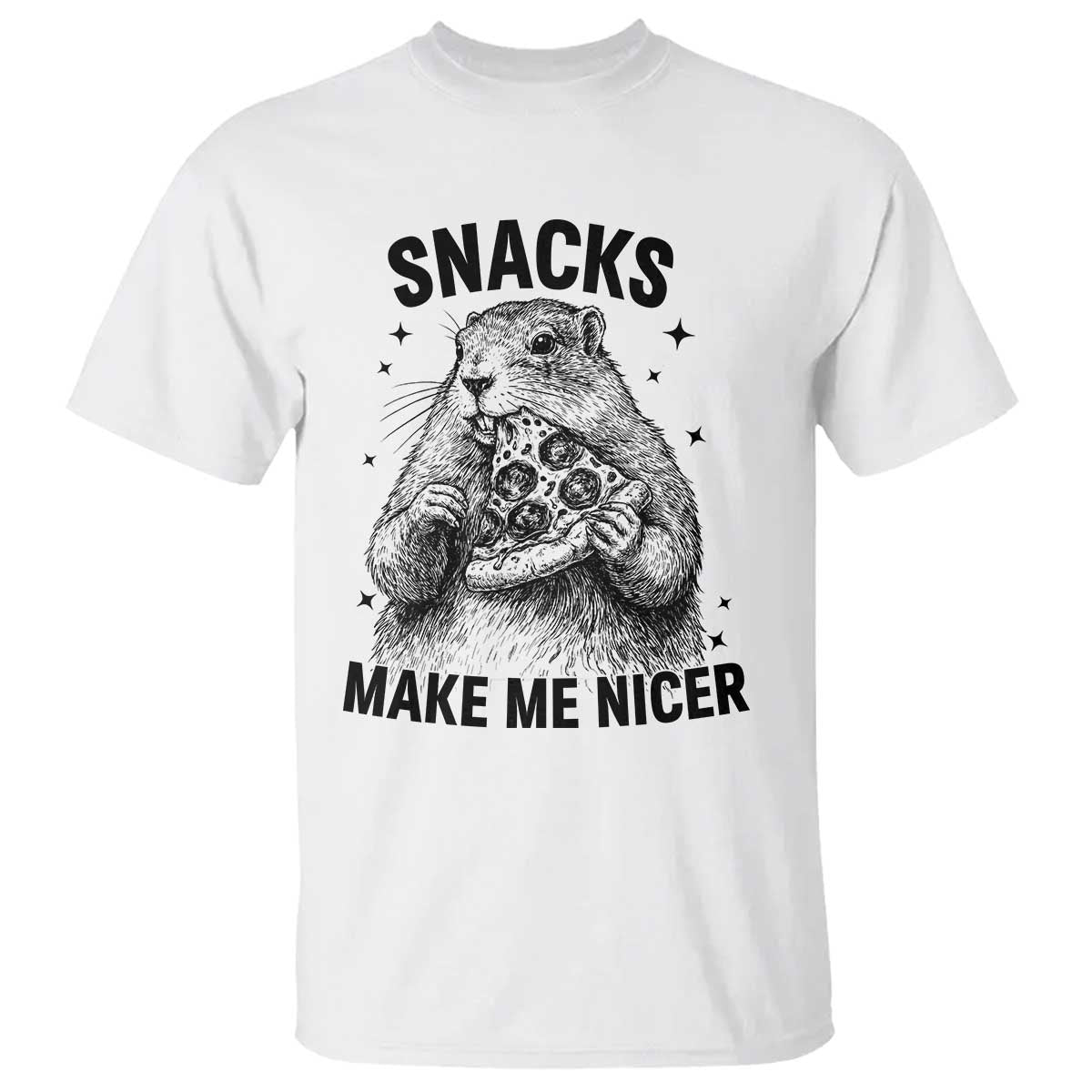 Funny Groundhog Eating Pizza T Shirt Snacks Make Me Nicer TS14 White Print Your Wear
