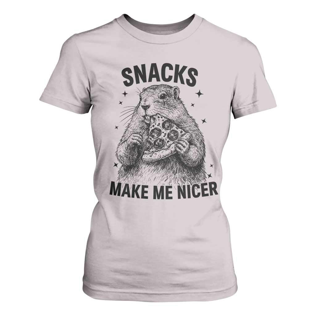 Funny Groundhog Eating Pizza T Shirt For Women Snacks Make Me Nicer TS14 Ice Gray Print Your Wear
